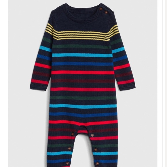 Baby Gap Boys Navy Blue & Striped Sweater Romper - Picture 4 of 4